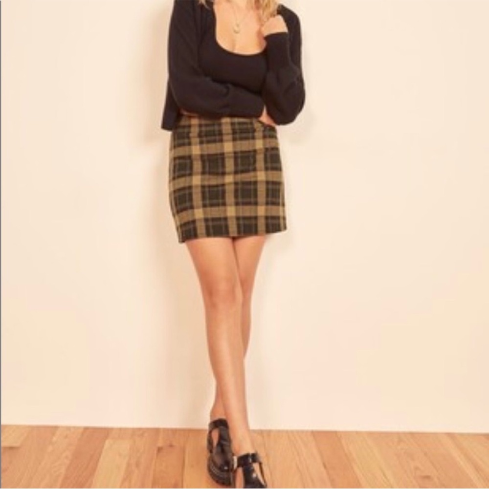 Reformation Susie Yellow Check Print Mini Skirt Size 4